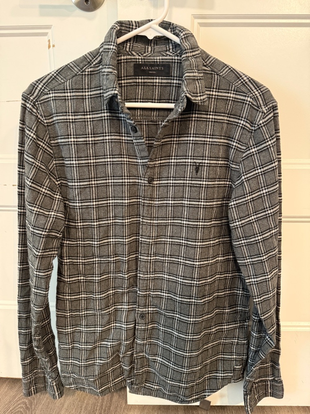 AllSaints Gray Plaid Casual Button-Down Shirt
